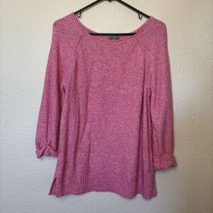 T by Talbots Large Sweater Knit Bateau Neck 100% Cotton Pink Classic Cozy Basic